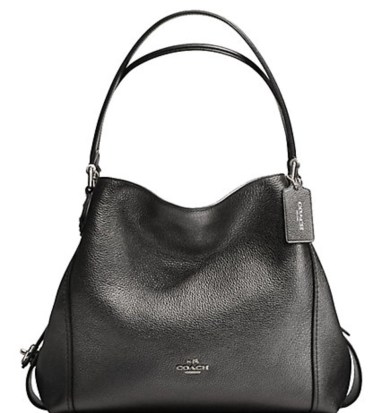 Coach leather shoulder bag in metallic graphite