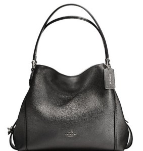 Coach leather shoulder bag in metallic graphite