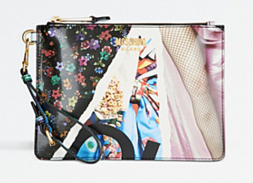 Archive-Print patent clutch bag from Moschino