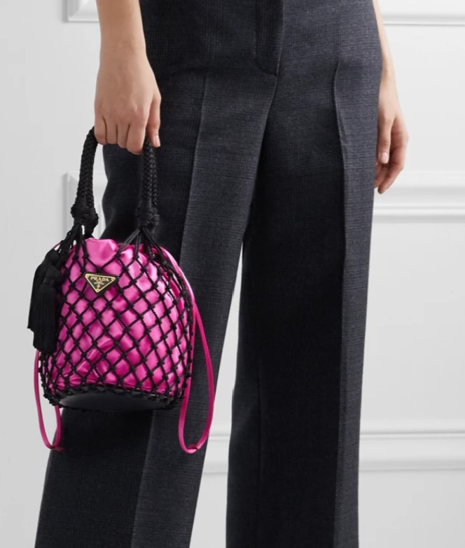 Prada Fuchsia string satin macrame tote